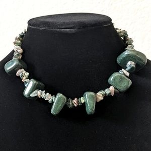 Jasper Stone Choker Necklace, Green / Multi, 16"